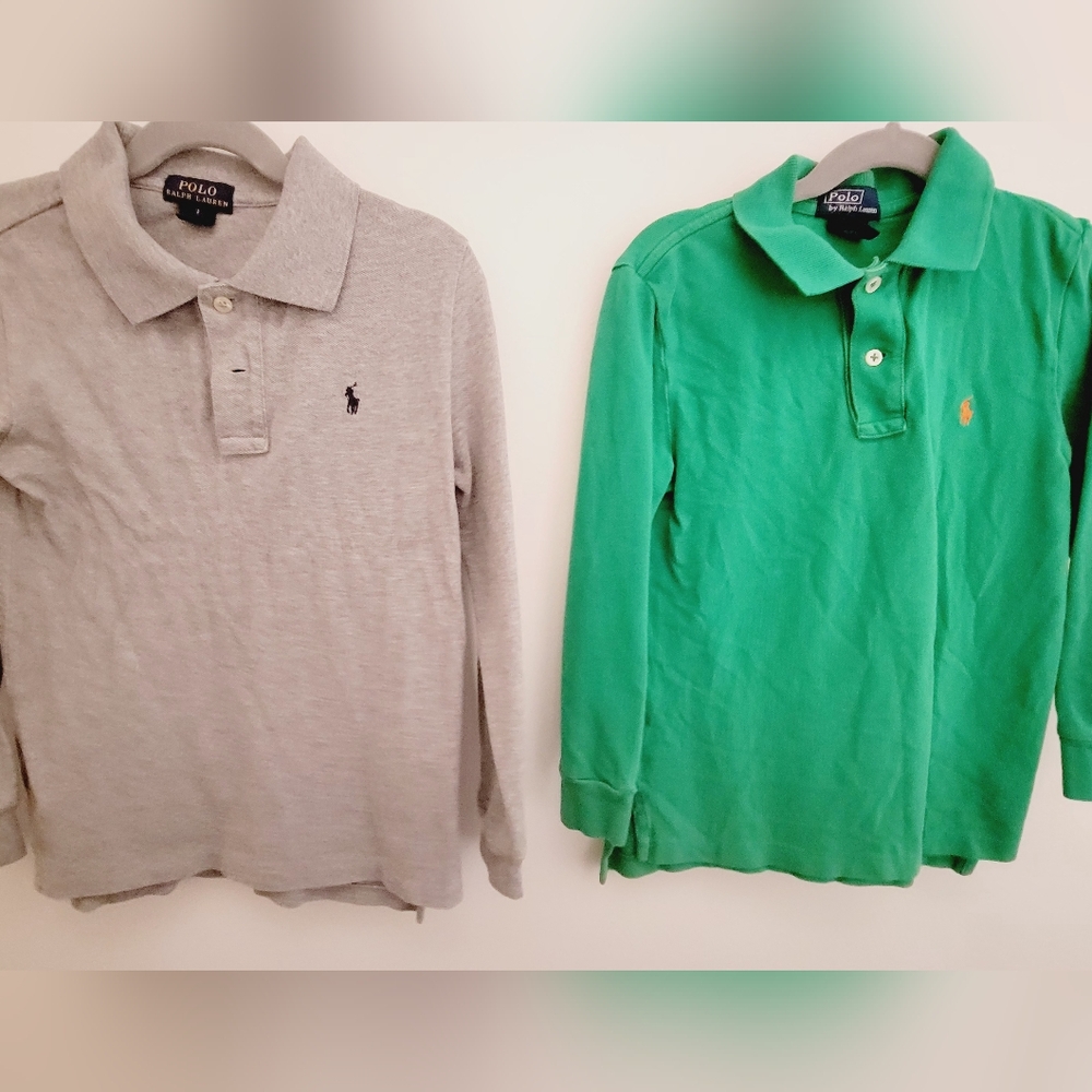 Ralph Lauren 2 Bundle Size 7 Boys Cotton Mesh Long-Sleeve Polo Shirts.